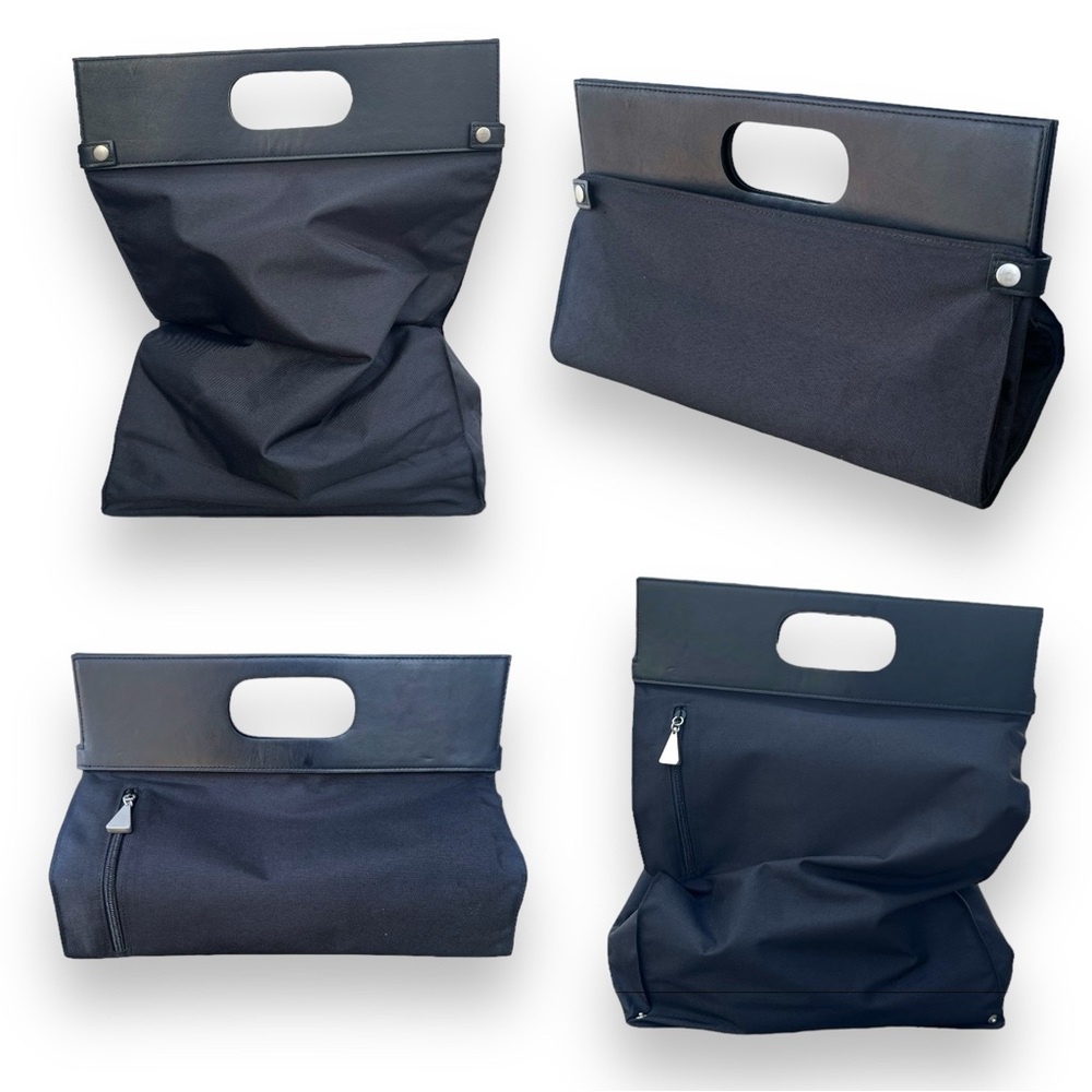Wilsons Leather Convertible Leather & Canvas Folding Clutch Tote Bag Black